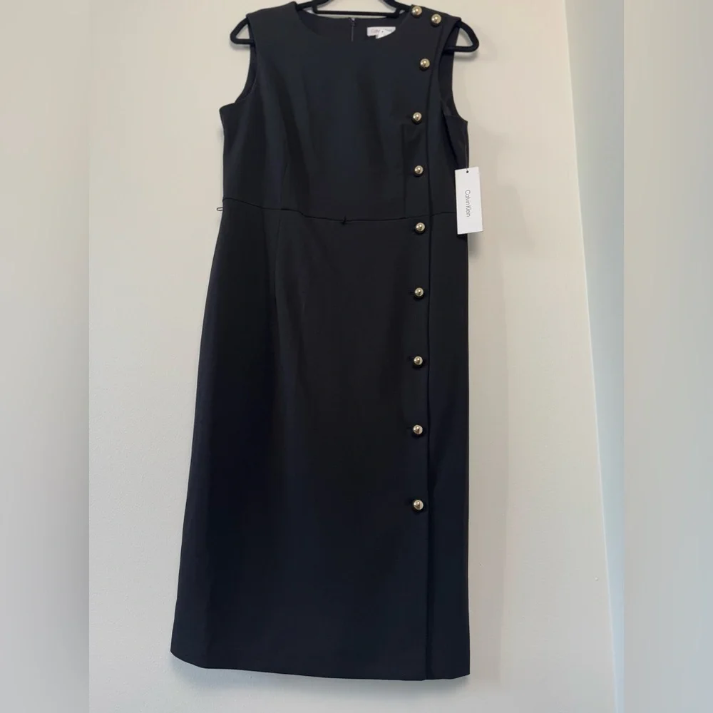 Calvin Klein Black Golden Faux Button Accent Sheath Dress, size 12 (new) - Picture 2 of 6